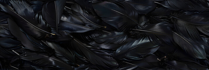 a collection of black chicken feathers - obrazy, fototapety, plakaty
