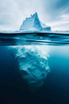 Submerged Iceberg Reveal Under an Arctic Sky. Generative ai image