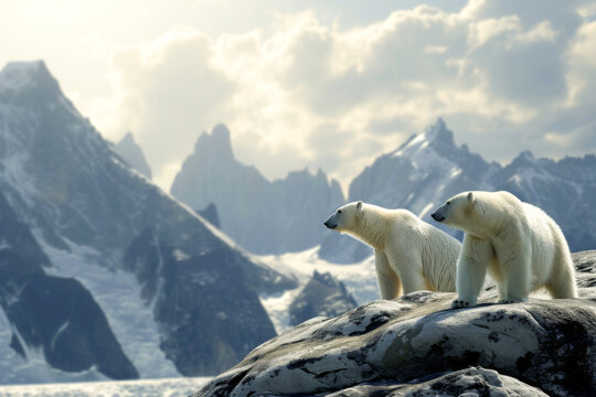 Polar bears surveying a melting Arctic landscape. Generative ai image