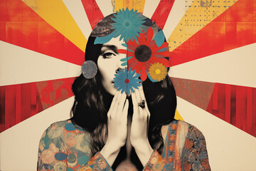 Vintage Flower Power Girl with Retro Vibes. Generative ai image