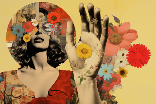Floral Peace and Love Artistic Collage. Generative ai image