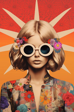 Retro Hippie Fashion Model with Peace Imagery. Generative ai image