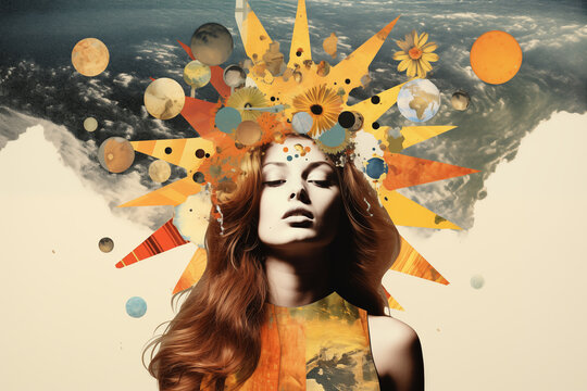 Abstract Artistry with Cosmic Elements and Female Model. Generative ai image