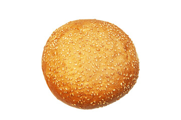 bun with burger jam on a white background. concept of baking buns with sesame seeds	