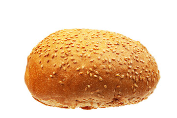 bun with burger jam on a white background. concept of baking buns with sesame seeds	