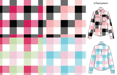 plaid pattern seamless vector background with plaid pattern in pink, green,  yellow, pastel. Checkered pattern for flannel shirts, blankets, skirts, dresses or other modern textile designs, background