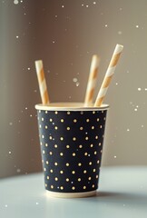 small bamboo tea cup with paper straws