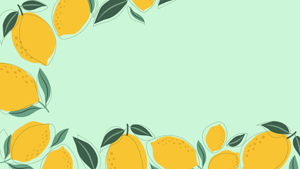 large lemons with leaves on a turquoise background. the concept of making juice from citrus fruits	