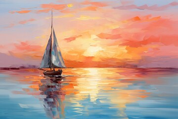 Naklejka premium a painting of a sailboat in the water