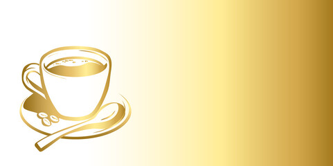 a cup of fragrant coffee on a golden background. coffee drinking culture concept	