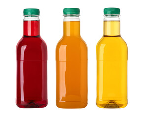 Plastic bottles of juice with green lid