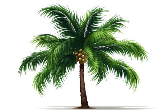 Palm tree on a clean white background, illustration. Tropical palm tree with coconuts on isolated white for your design, advertising. Object to cut