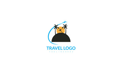 palm tree with palm tree or sun travel logo design template