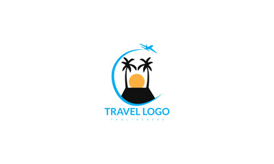 palm tree with sun travel logo design template