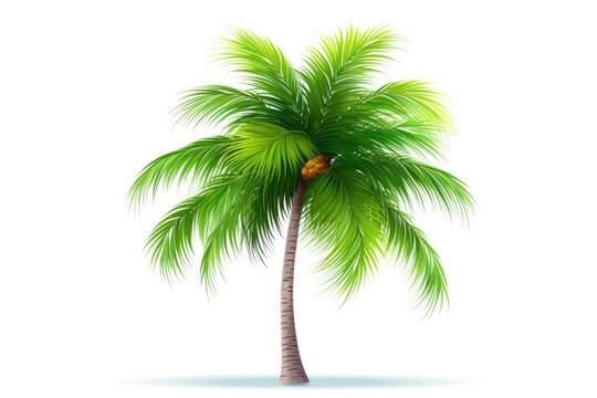 Palm tree on a clean white background, illustration. Tropical palm tree with coconuts on isolated white for your design, advertising. Object to cut