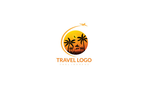 rainboe with airplane travel logo design template