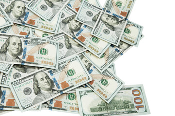 many hundred dollar bills on a white background. the concept of successful enrichment	