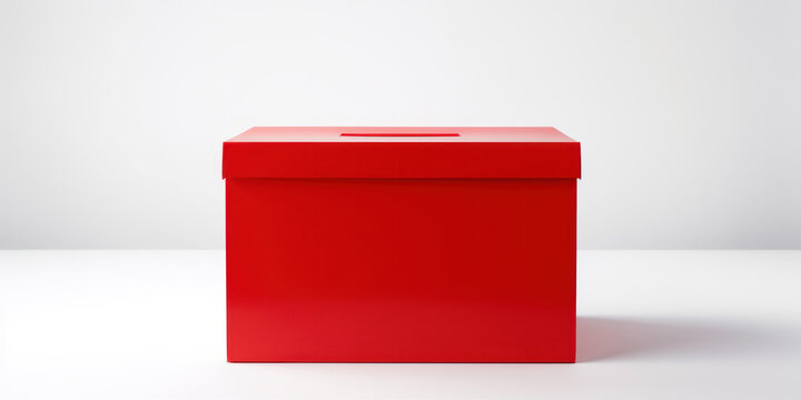 Red ballot box on a white background. The concept of democracy and the electoral process.