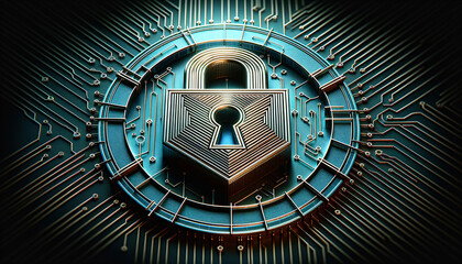 Geometric symbol of cybersecurity standards in vibrant and serene composition