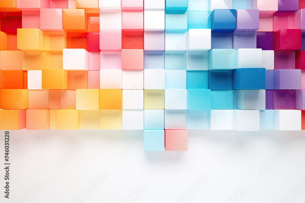 Wall mural Abstract horizontal background with colored cubes. Abstract image. Generated by artificial intelligence