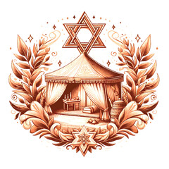 Decorative Sukkah - Vector illustration of sukkah with decoration and holiday symbols.