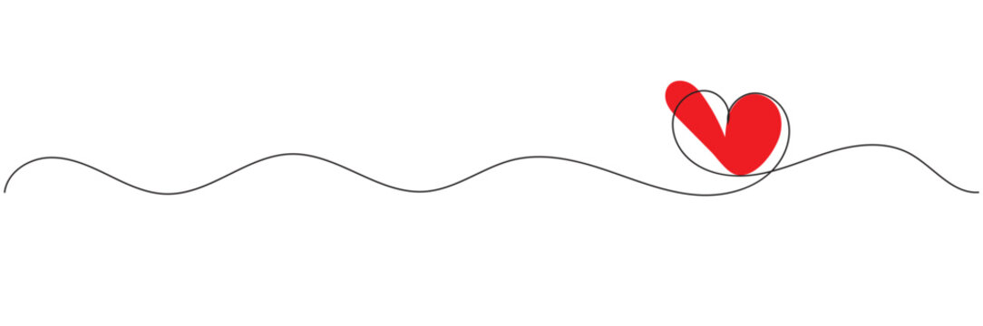 recommend clip art: One continuous drawing of heart and color shape love sign. Thin contour and romantic symbol for greeting card and web banner. Doodle outline no background illustration