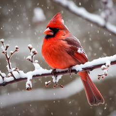 A Vibrant Cardinal in a Winter Wonderland: A Detailed HD Nature Photography