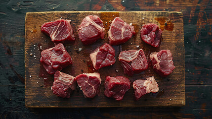Raw Lamb Chops on Wooden Board with Salt Crystals