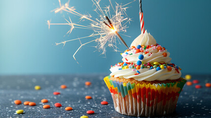 Birthday cupcake with celebration sparkler