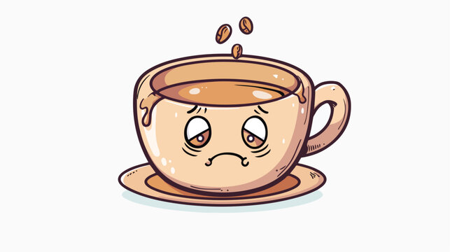 Cute sad cup of coffee character. Vector hand drawn