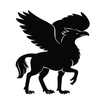 A cute flying hippogriff black silhouette with white background