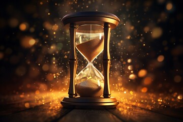 a sand clock on a wood surface