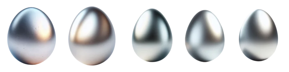 Foto op Canvas Set of silver painted eggs PNG. Realistic eggs on an isolated transparent background © Pradeep leo