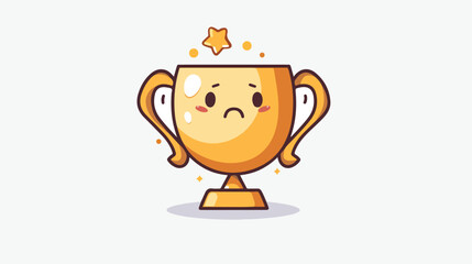 Cute sad golden trophy cup character. Vector hand dr - obrazy, fototapety, plakaty