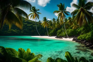 Fototapeta na wymiar a picture of a remote, untouched tropical island with a pristine white sandy beach