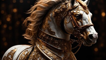 "Hyper-Detailed Steampunk and Fantasy 3D Renders of Beautiful Horses on Black Background"