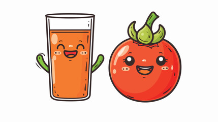 Cute tomato with glass of juice. Vector hand drawn d