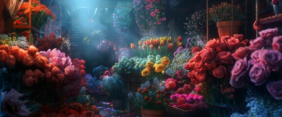 Many colorful flowers that are at the market - obrazy, fototapety, plakaty