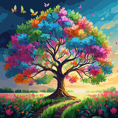 Colourful Floral Doodle Tree