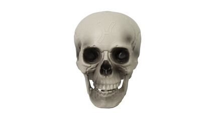 human skull with pisces sign on the forehead 