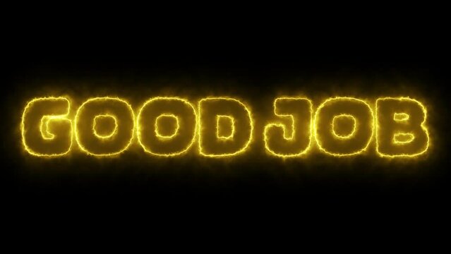 Good job text with yellow neon video animation in alpha channel
