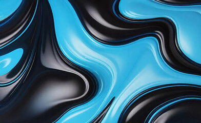 青と黒の抽象的なカラフルなサイケデリックな有機液体ペイント インク大理石のテクスチャ背景。ダークで滑らかな表面波動ミックスランダムパターン。創造性フロー絵画の偶然のコンセプト。