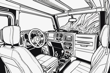 a broken jeep with fire in an accident