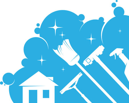 Blue water bubbles and tool, design for cleaning