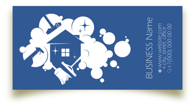 Blue water bubbles and tool business card for cleaning concept