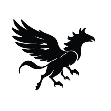 hippogriff black silhouette and heraldic lion vector