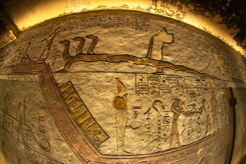 Inside a tomb in the Valley of the Kings, the area where rock-cut tombs were excavated for pharaohs...