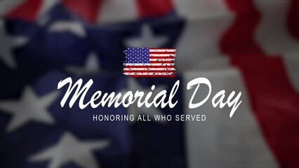 Happy memorial day Animation. Memorial day with American flag waving background. Great for use on Memorial Day event in United States. 4K animated footage.
