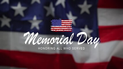 Happy memorial day Animation. Memorial day with American flag waving background. Great for use on Memorial Day event in United States. 4K animated footage.