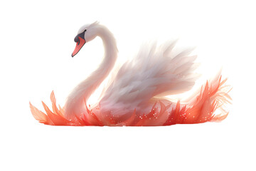 A 3D animated cartoon render of an elegant swan swimming gracefully.